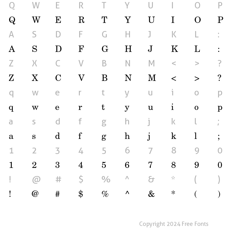 Character Map of New Century Schoolbook Roman