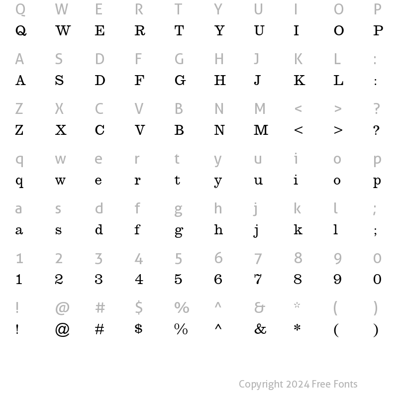 Character Map of New Clarendon MT Std Regular