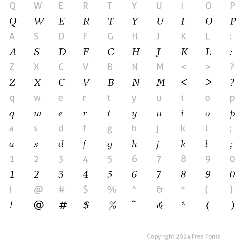 Character Map of New Journal Italic