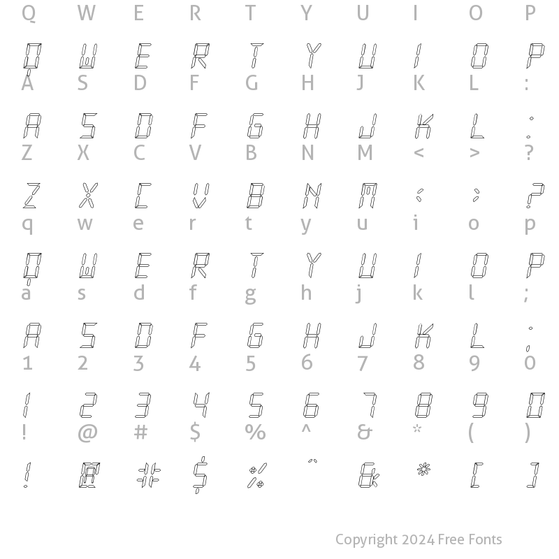 Character Map of New X Digital tfb Hollow Regular