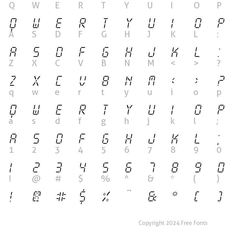 Character Map of New X Digital tfb Light Regular