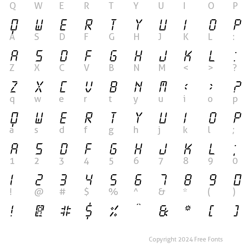 Character Map of New X Digital tfb Regular