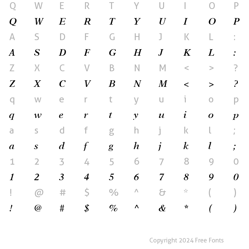 Character Map of NewAster LT SemiBold Italic