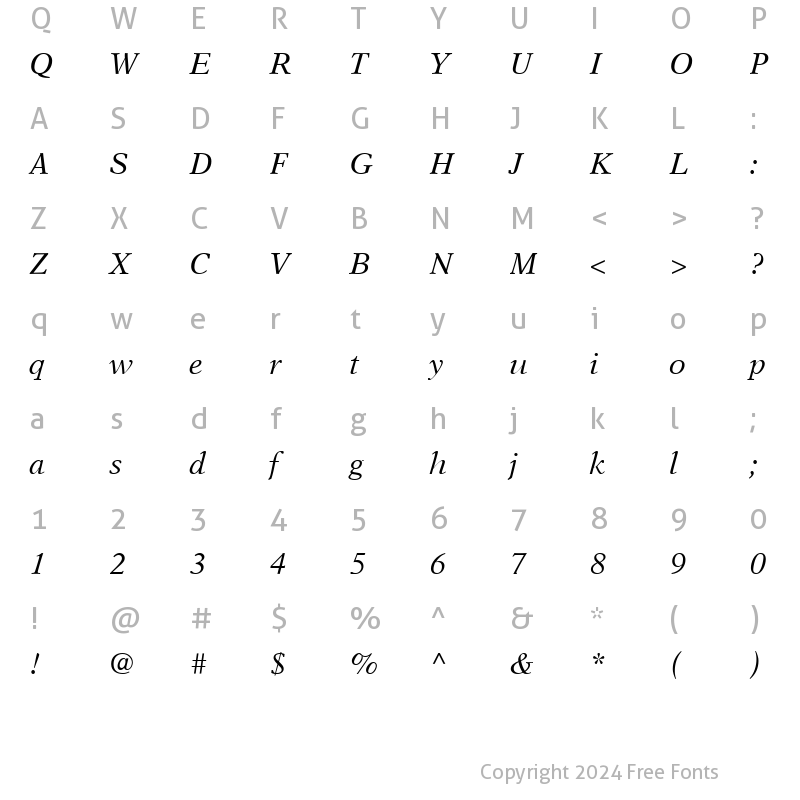 Character Map of NewAster RomanItalic