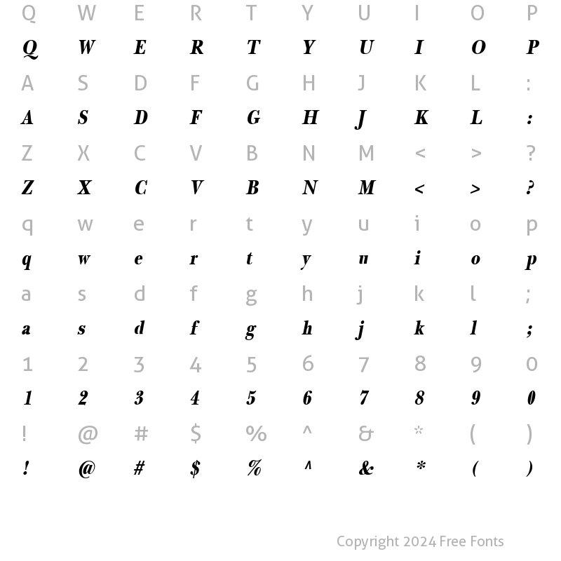 Character Map of NewBaskerThin Bold-Oblique