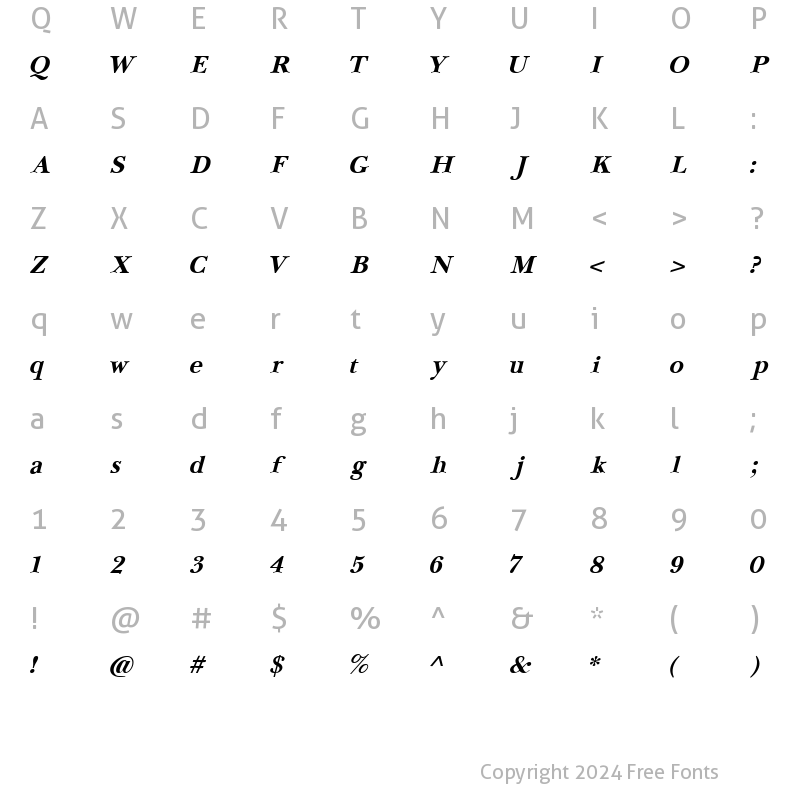 Character Map of NewBaskerville Bold Italic