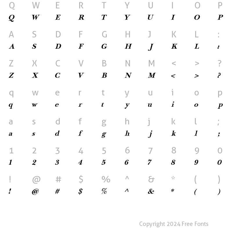 Character Map of NewBaskerville Bold-Italic