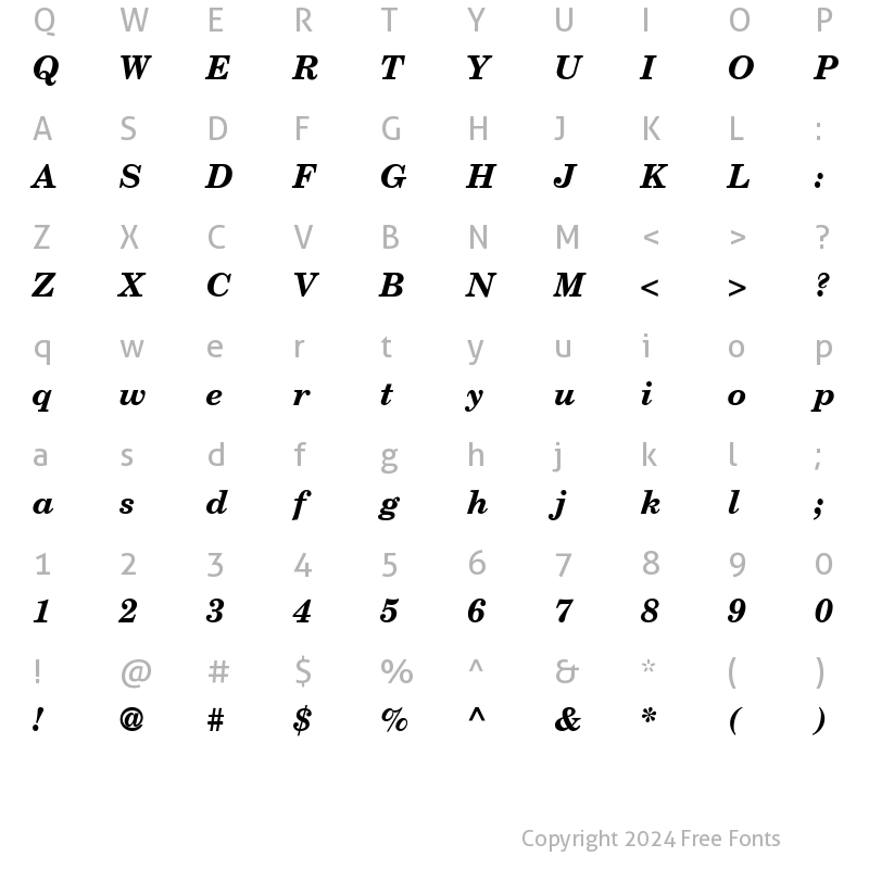 Character Map of NewBrunswick Bold Italic