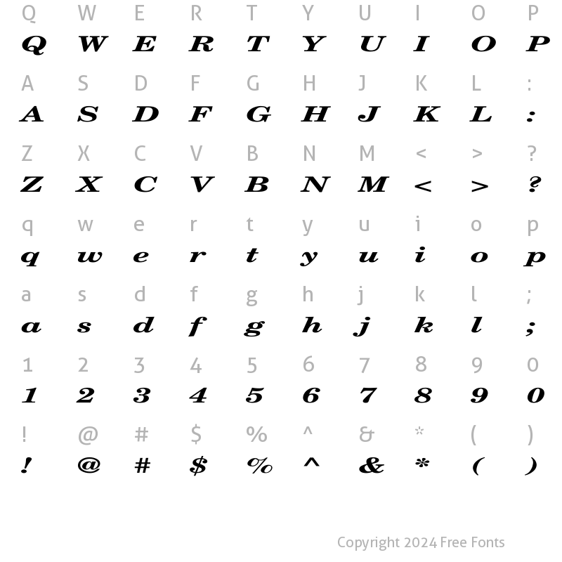 Character Map of NewCenturySchlbk-BoldItal Ex Regular