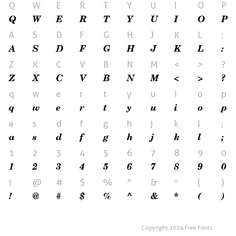 Character Map of NewCenturySchlbk-BoldItalic Regular