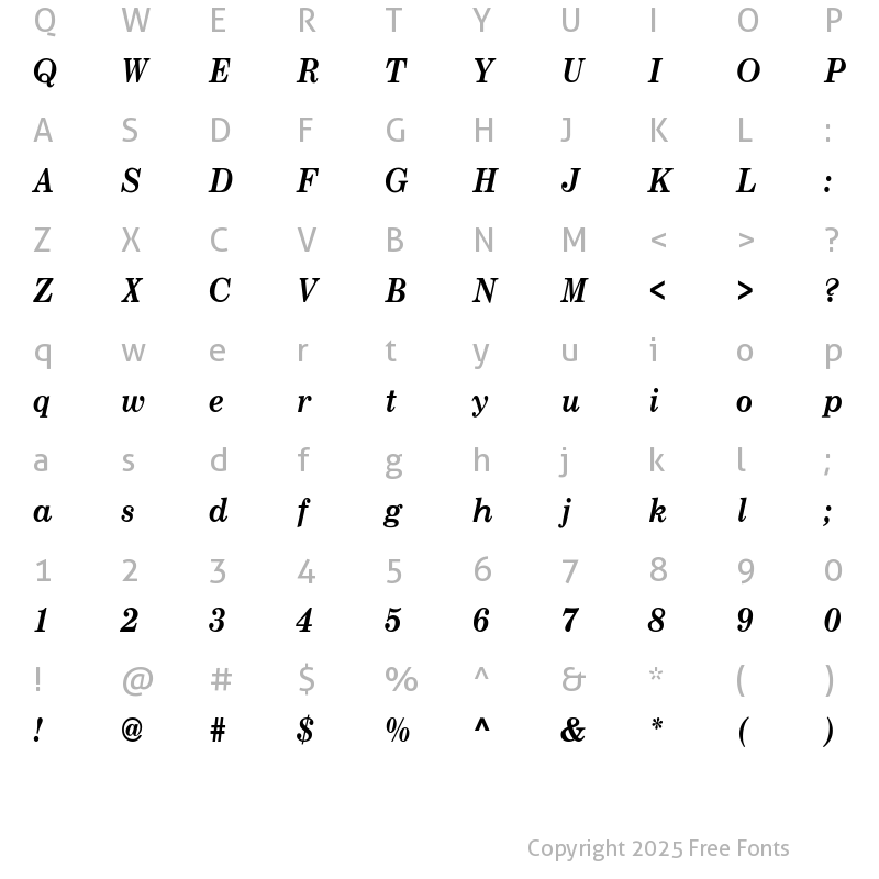 Character Map of NewCenturySchlbkCnd-Bold-Italic Regular