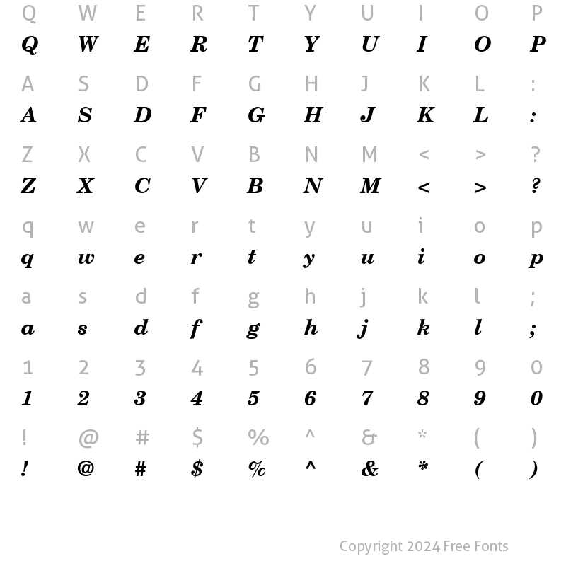 Character Map of NewCenturySchoolbookBold-Book BookItalic