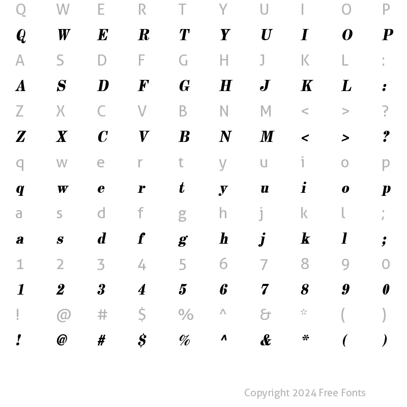 Character Map of NewCenturyThin Bold-Oblique