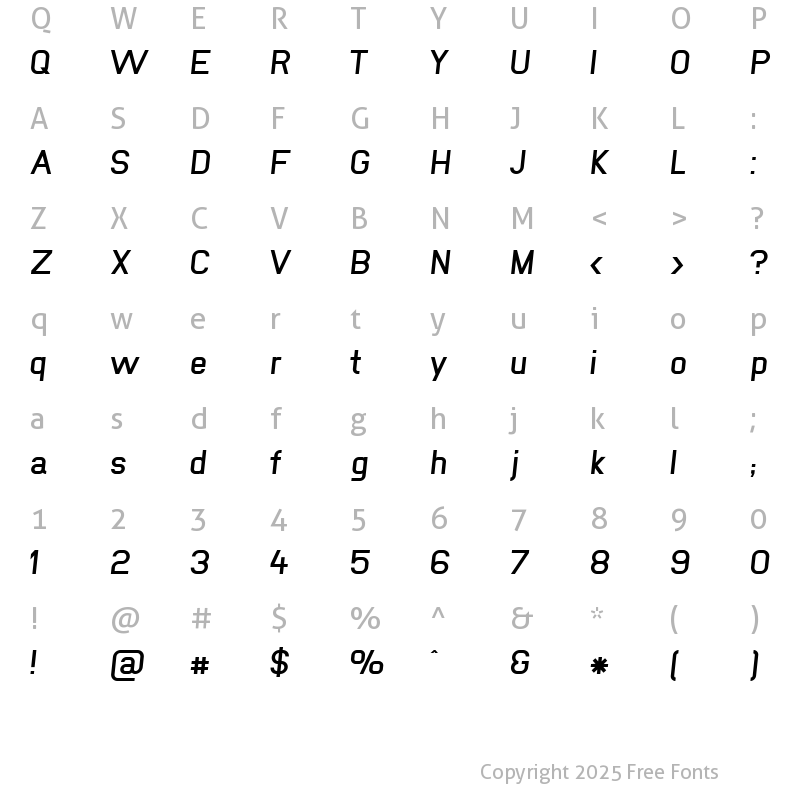 Character Map of NewMedia Fett Kursiv