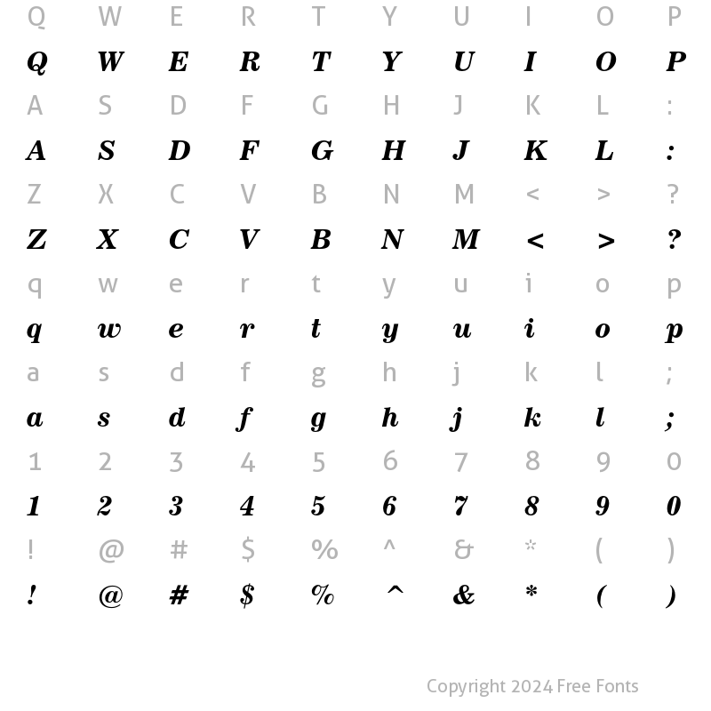 Character Map of News 702 Bold Italic