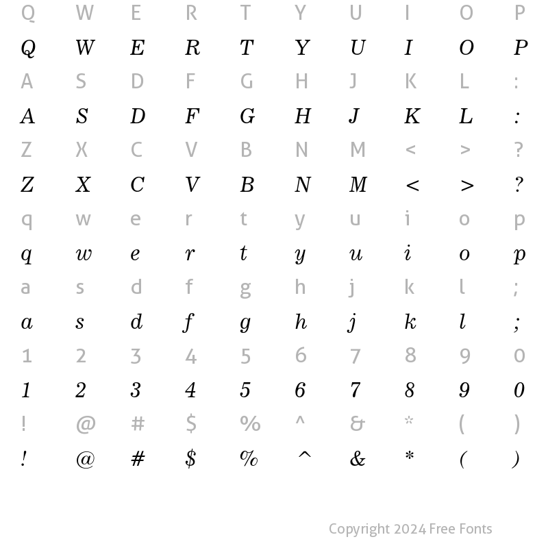 Character Map of News 705 Italic