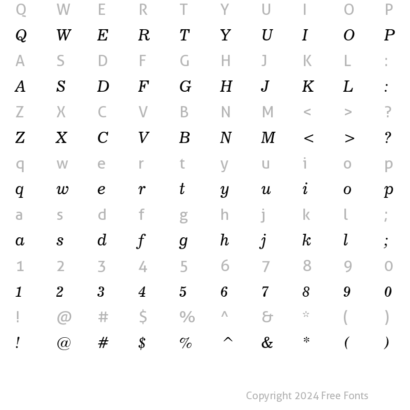 Character Map of News 706 Italic