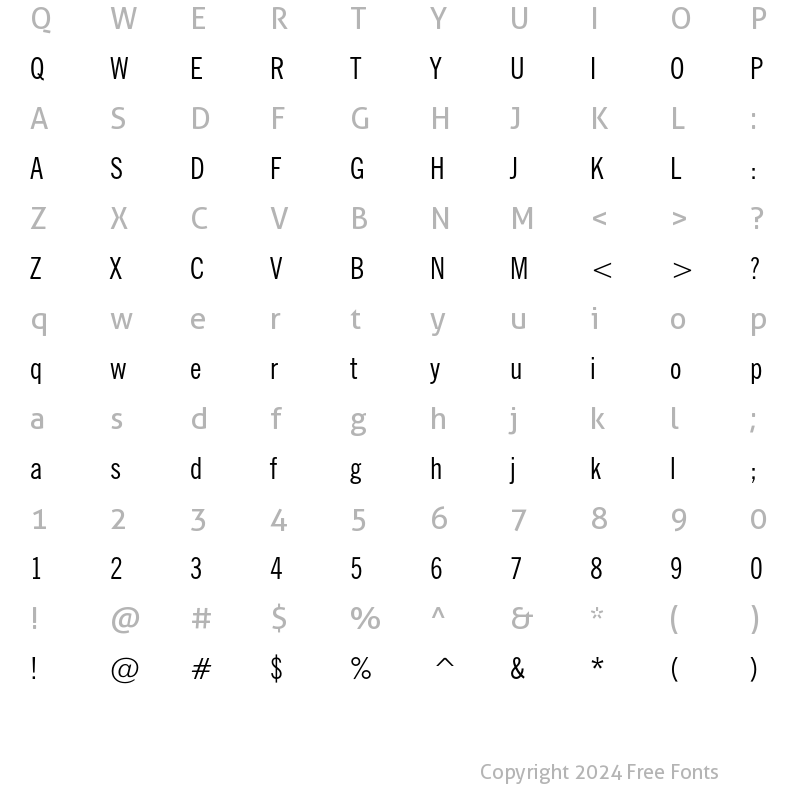 Character Map of News Gothic Condensed Regular