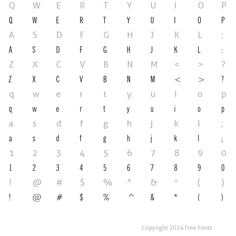 Character Map of News Gothic Extra Condensed Regular