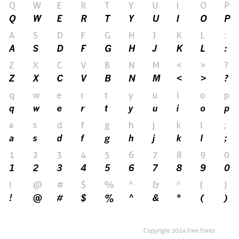 Character Map of News Gothic MT Std Bold Italic