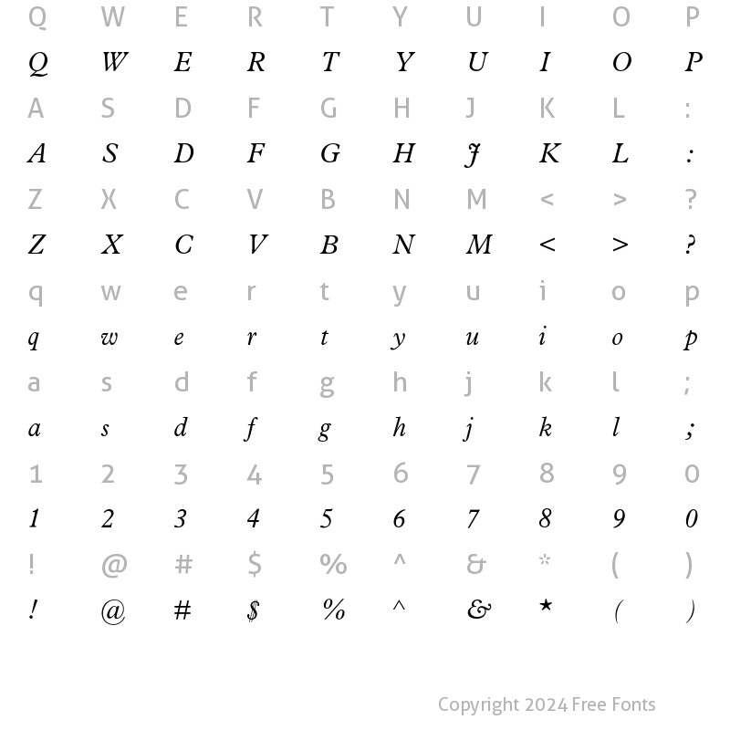 Character Map of News Plantin Italic