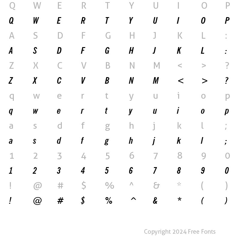 Character Map of NewsGoth Cn BT Bold Italic