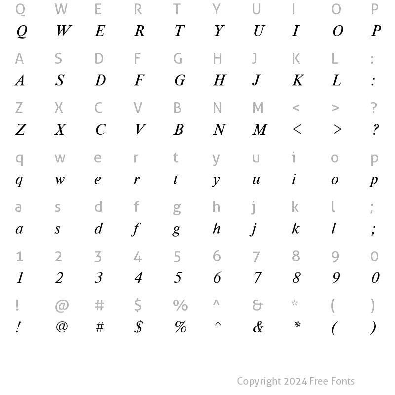 Character Map of Newton Italic