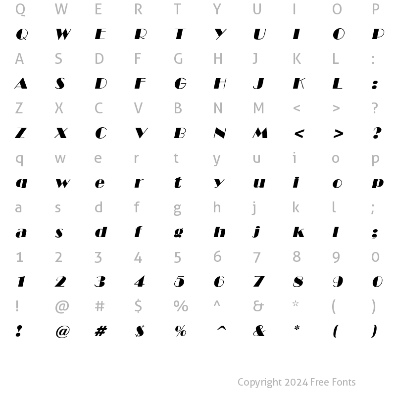 Character Map of NewYorkDeco Oblique