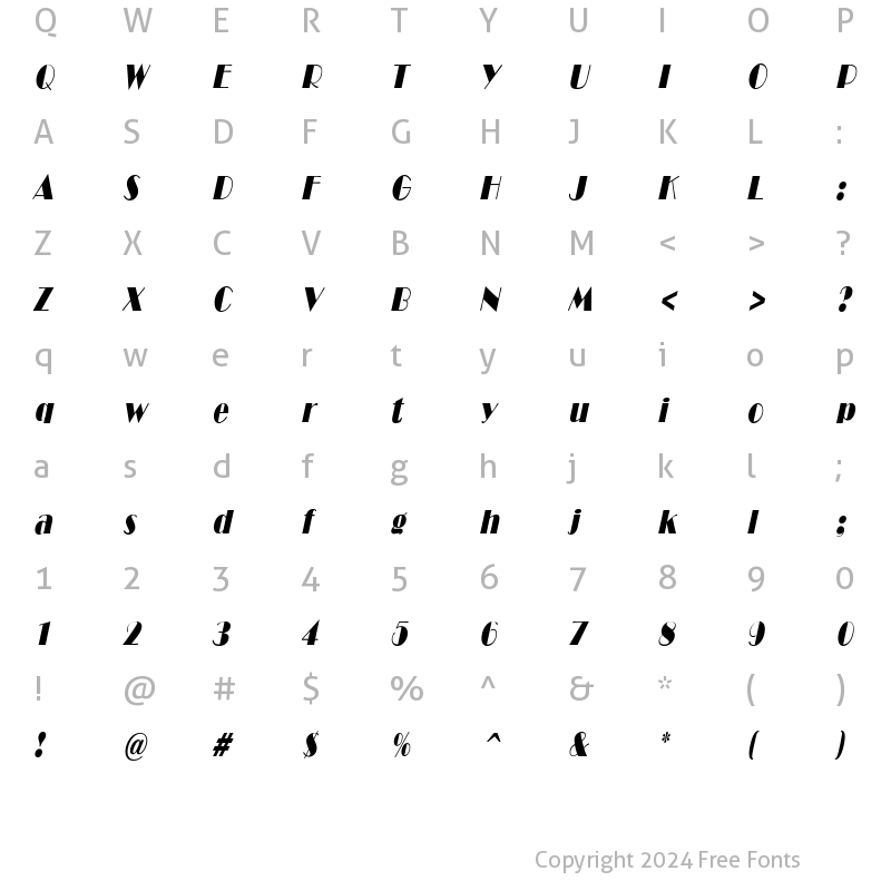 Character Map of NewYorkDecoCondensed Oblique