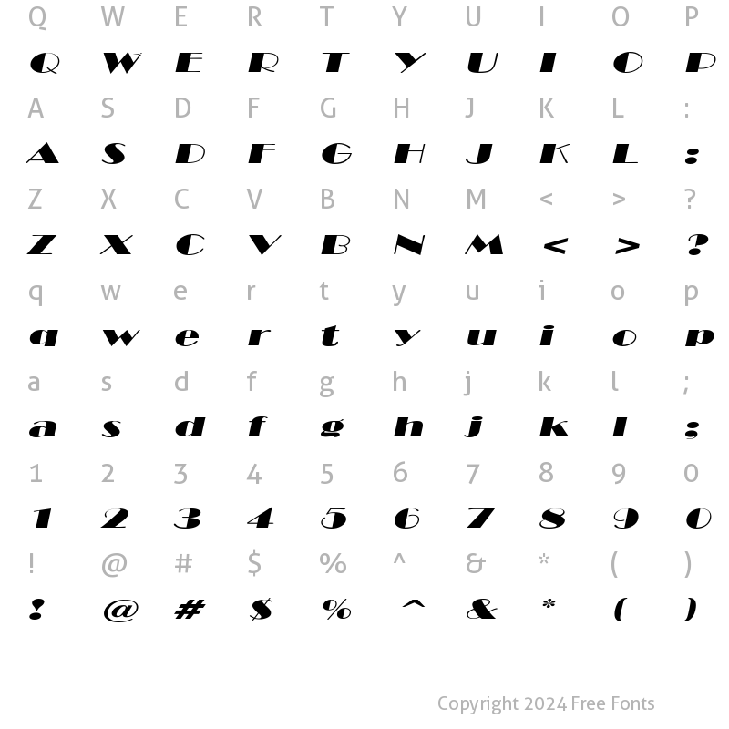 Character Map of NewYorkDecoExtended Oblique