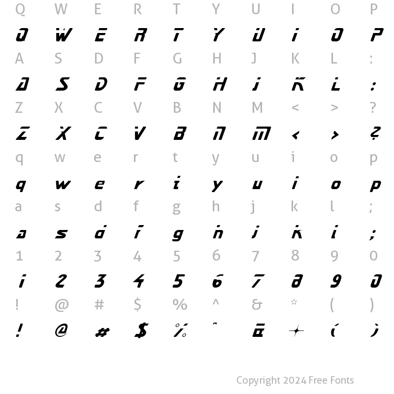 Character Map of Next Star Kursiv