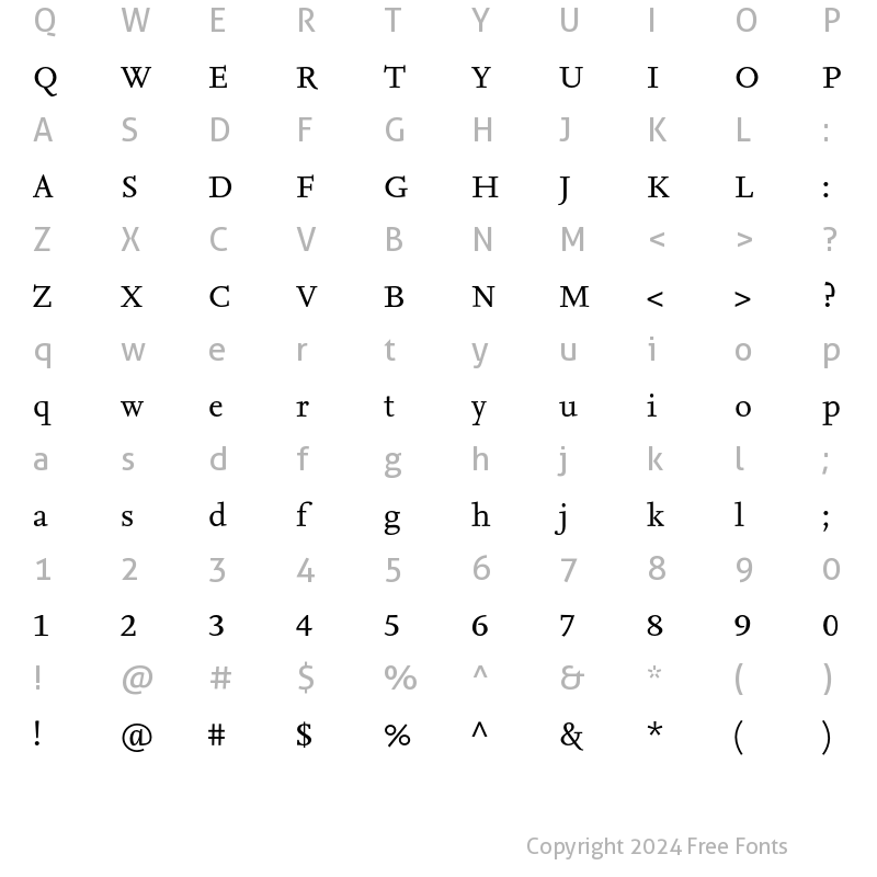 Character Map of NexusSerifTF-Regular Regular