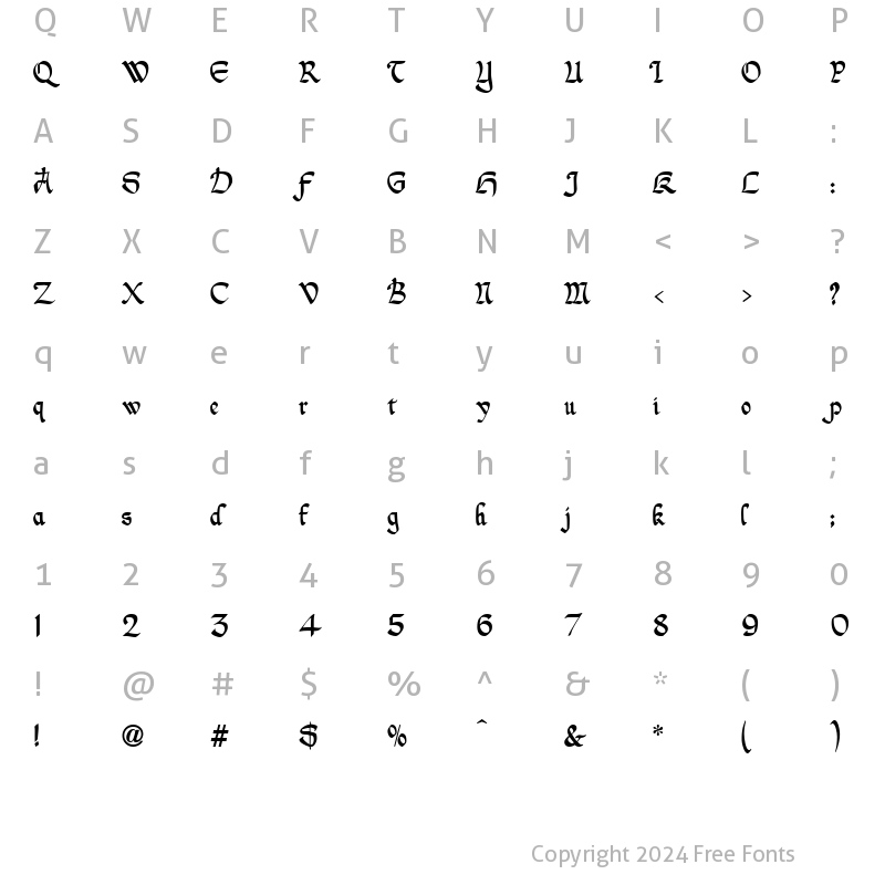 Character Map of Nicholini Broadpen Regular