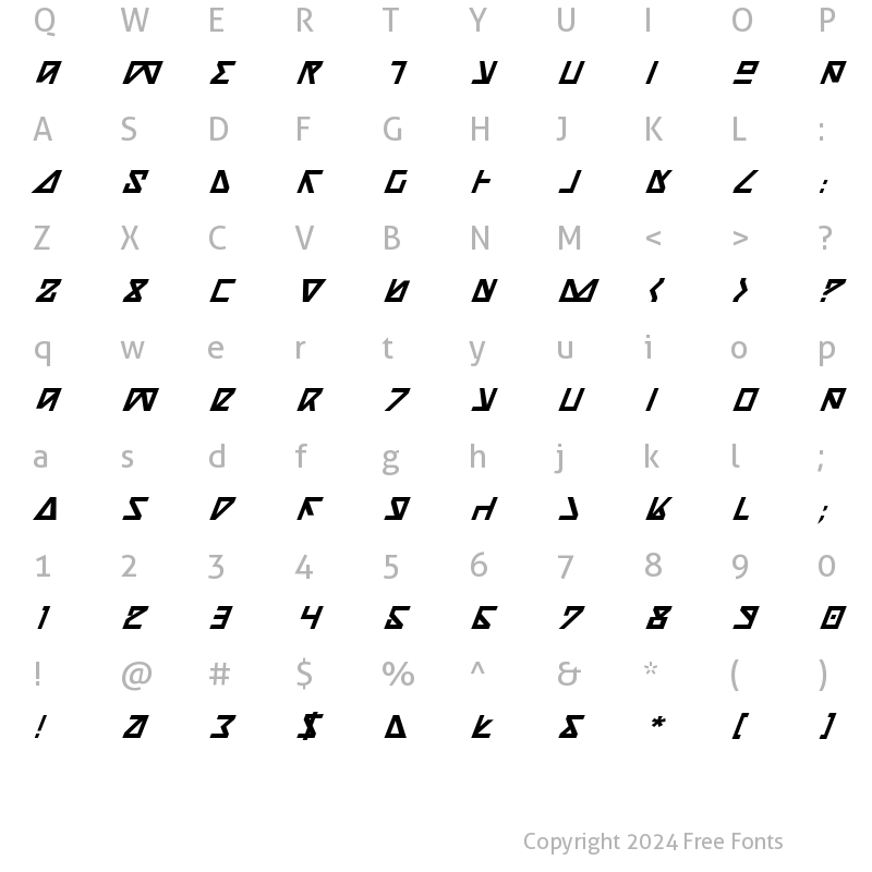 Character Map of Nick Turbo Bold Italic Bold Italic