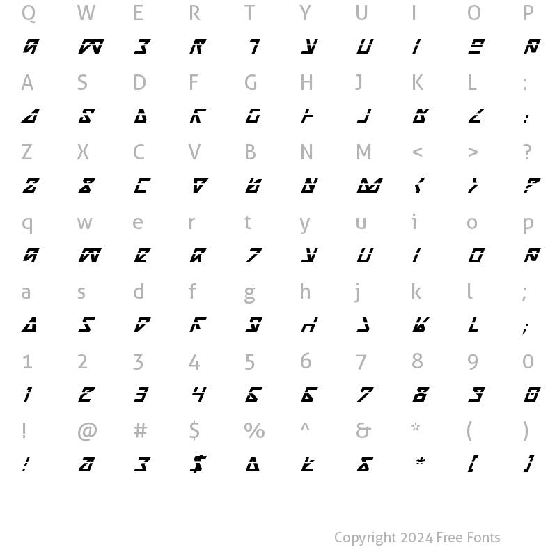 Character Map of Nick Turbo Bold Italic Las Bold Italic Las