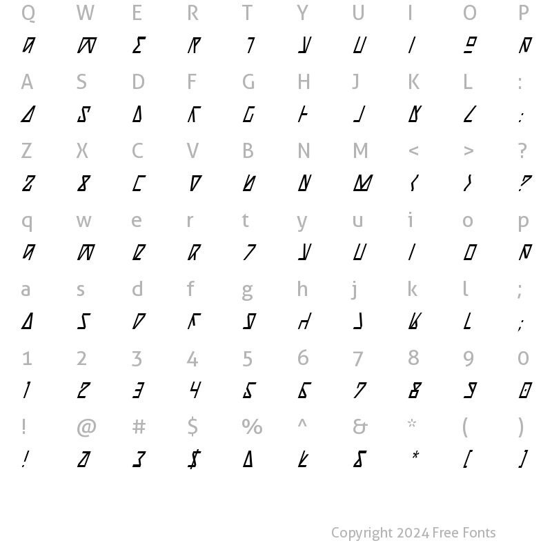 Character Map of Nick Turbo Condensed Italic Condensed Italic