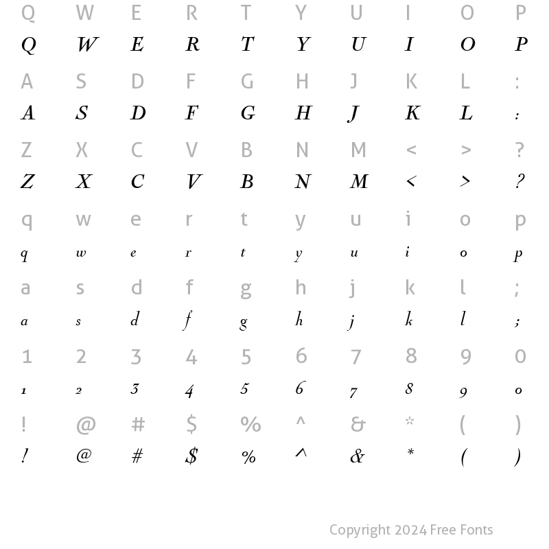 Character Map of NicolasCocTReg Italic