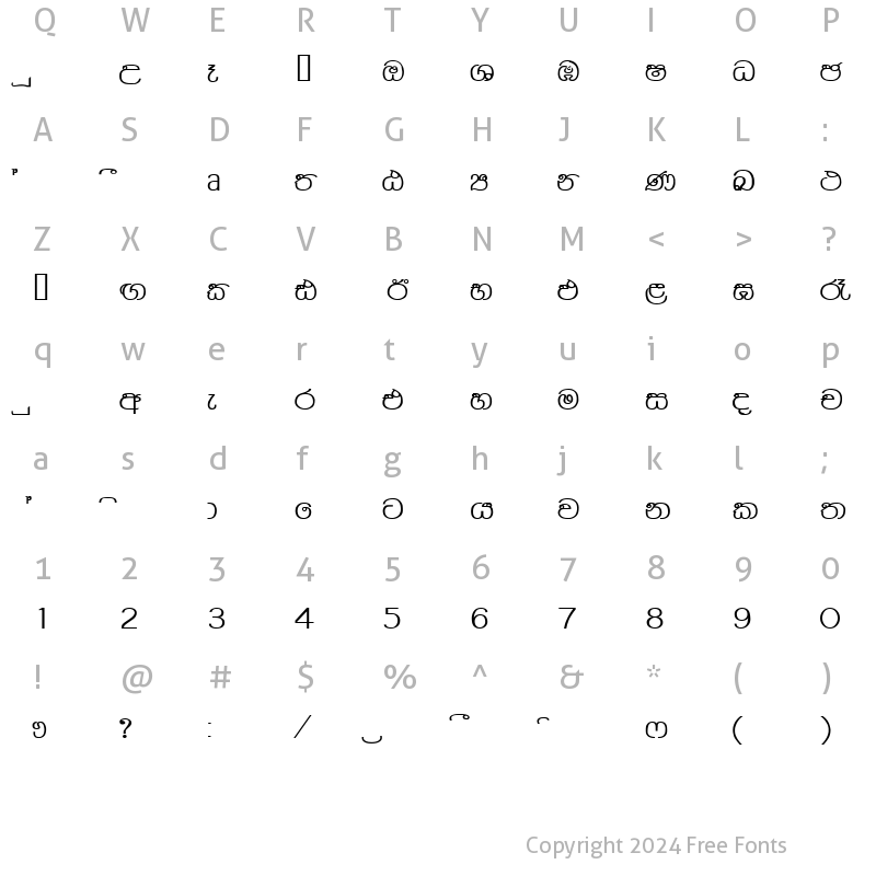 Character Map of NIDAHASA Chapa Regular