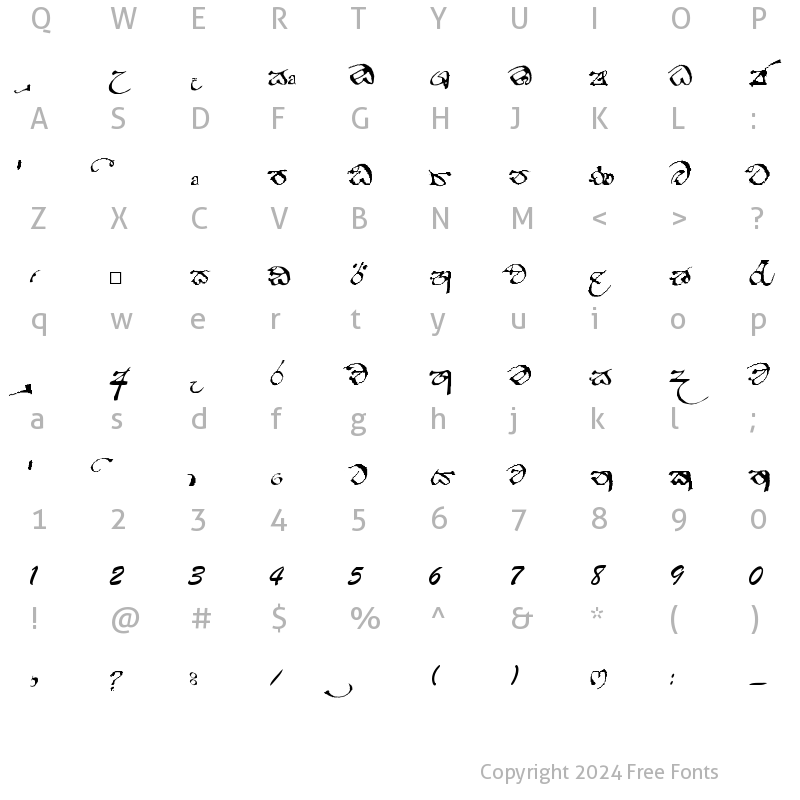 Character Map of NIDAHASA Hiru Regular