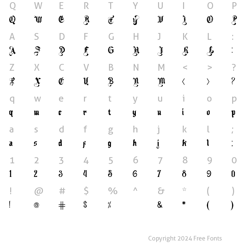 Character Map of Nighingale Regular