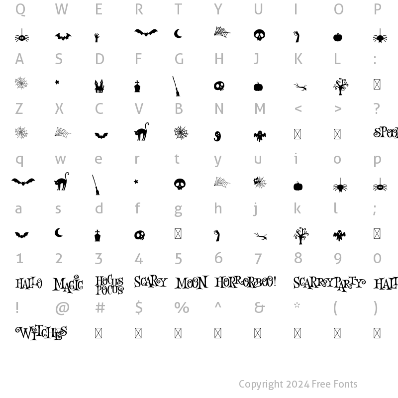 Character Map of Night Mare Dingbats