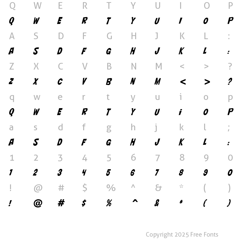 Character Map of Nightclub BTN Cn Oblique