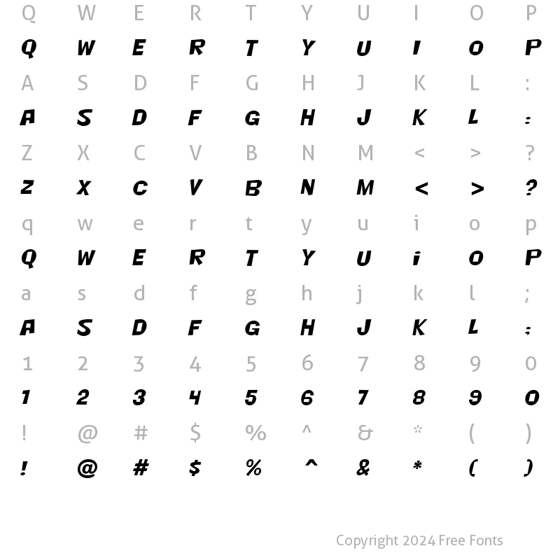 Character Map of Nightclub BTN Oblique