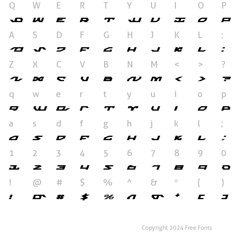 Character Map of Nightrunner Expanded Italic Expanded Italic