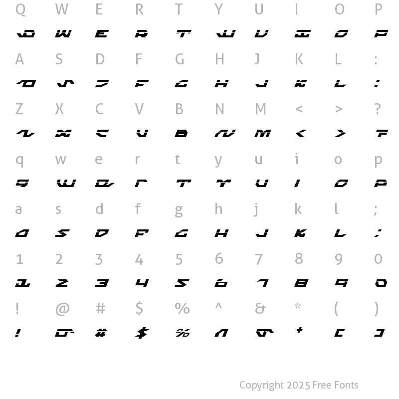 Character Map of Nightrunner Laser Italic Laser Italic