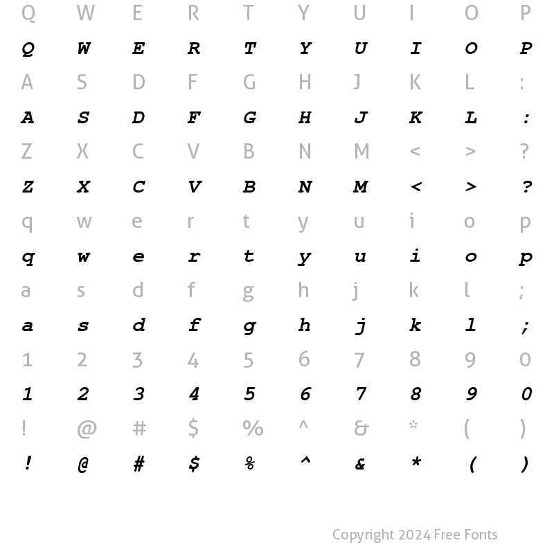 Character Map of Nimbus Mono L Bold Oblique