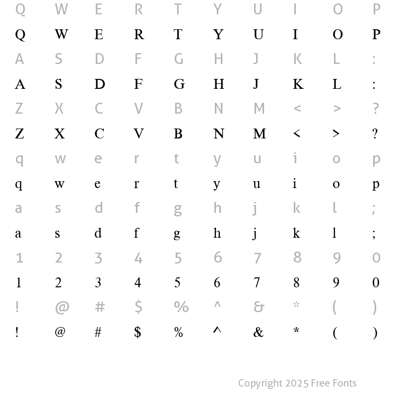 Character Map of Nimbus Roman Becker D Regular