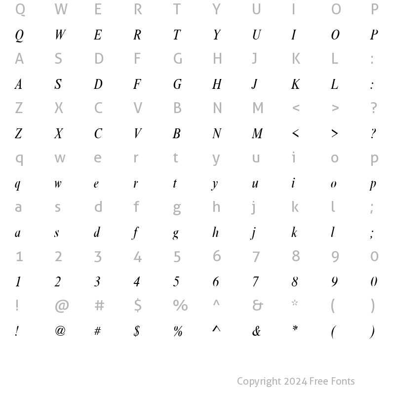 Character Map of Nimbus Roman Becker No9TCon Italic