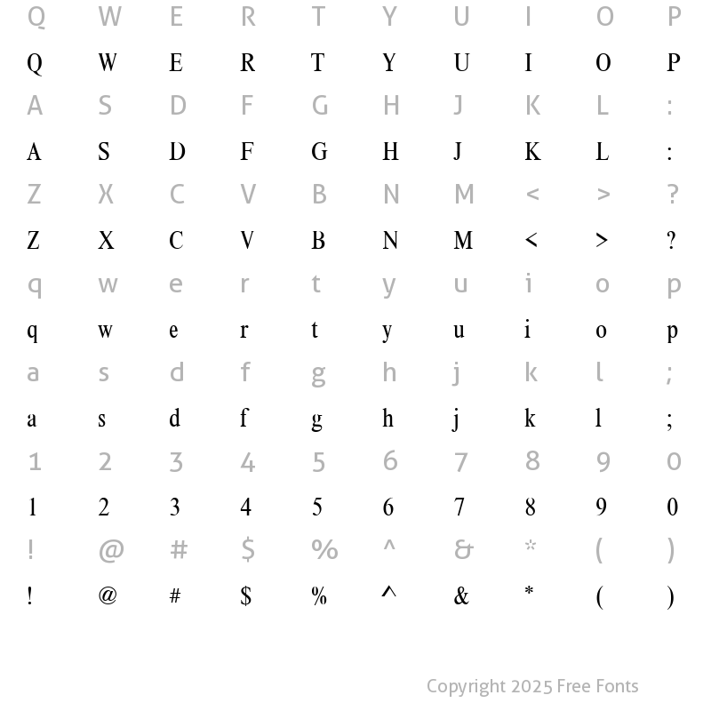 Character Map of Nimbus Roman Becker No9TCon Regular