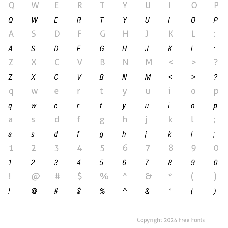 Character Map of Nimbus Sans Becker PCon Italic